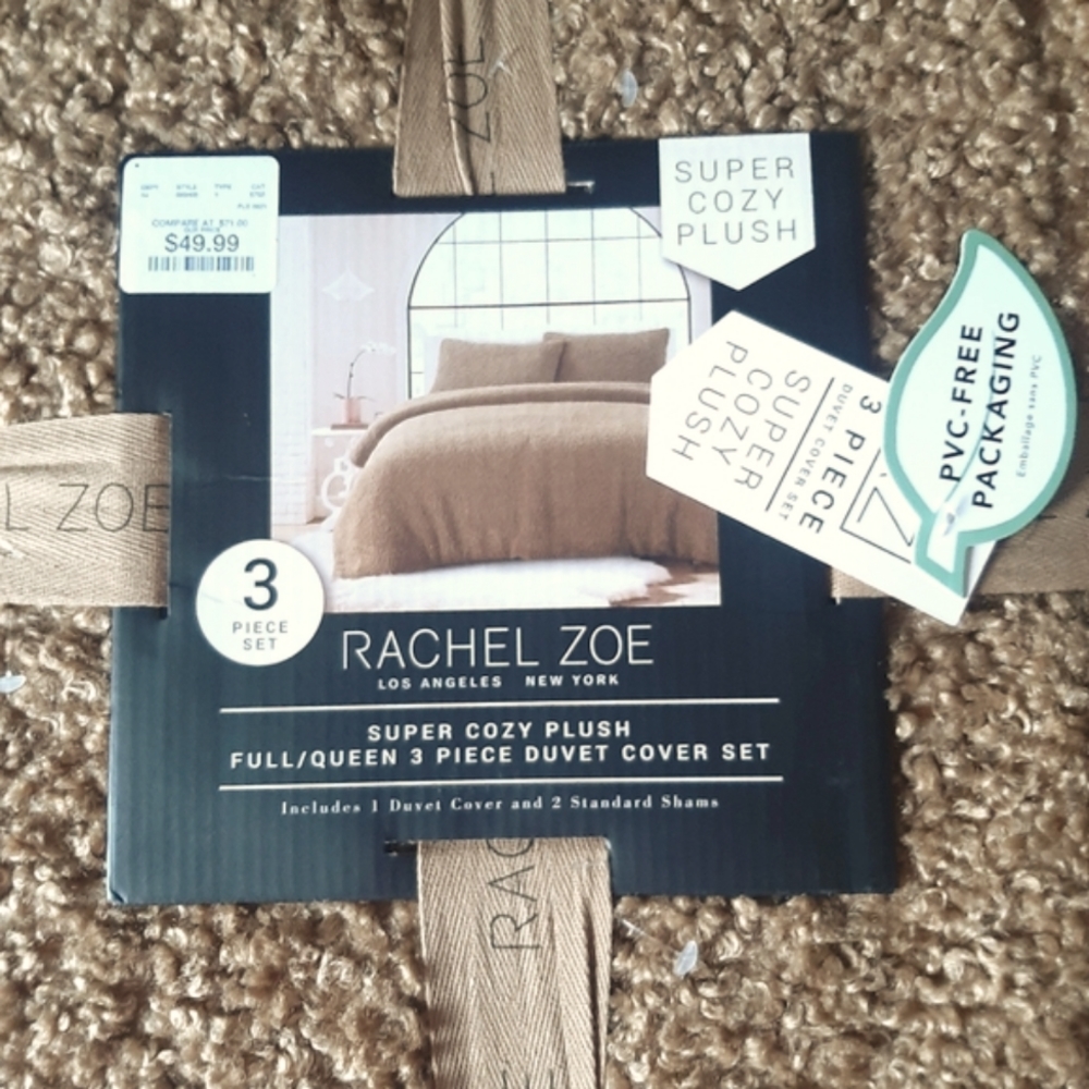 NWT- Last One - Rachel Zoe Plush Queen Size Duvet Cover Set - Picture 4 of 6